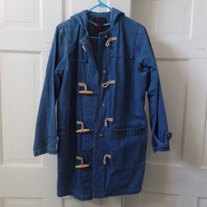 Denim & Co Longer Denim Hooded Jacket S Toggle